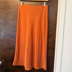 Amour Vert Silk Bias Midi Skirt Size Small Rust Orange